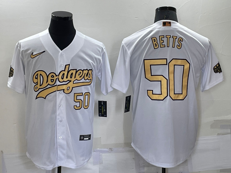Men's Los Angeles Dodgers #50 Mookie Betts 2022 All-Star White Cool Base Stitched Baseball Jersey Men's Los Angeles Dodgers #50 Mookie Betts 2022 All-Star White Cool Base Stitched Baseball Jersey